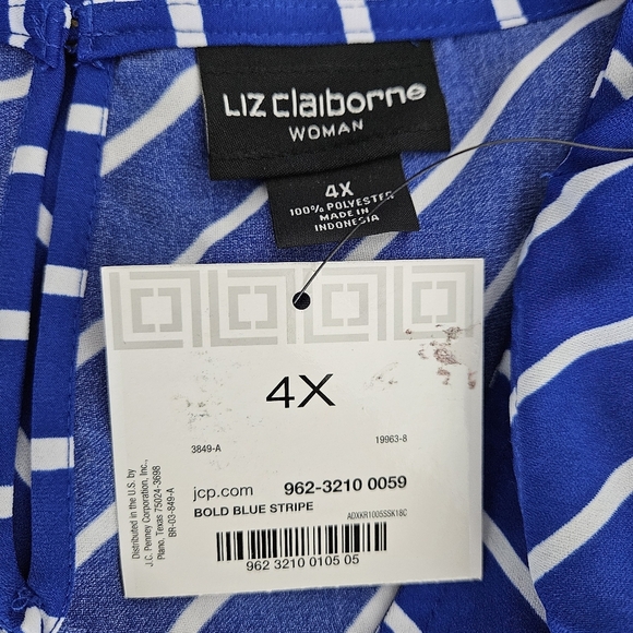 Liz Claiborne Shirt Blue Striped Sleeveless V Neck Ruched Tie Tank Top Blouse 4X - Picture 6 of 6